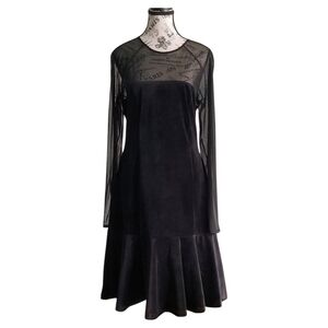 🇨🇦 Paul Brial Black Velvet & Sheer Midi Dress – Made in Canada, Size Medium